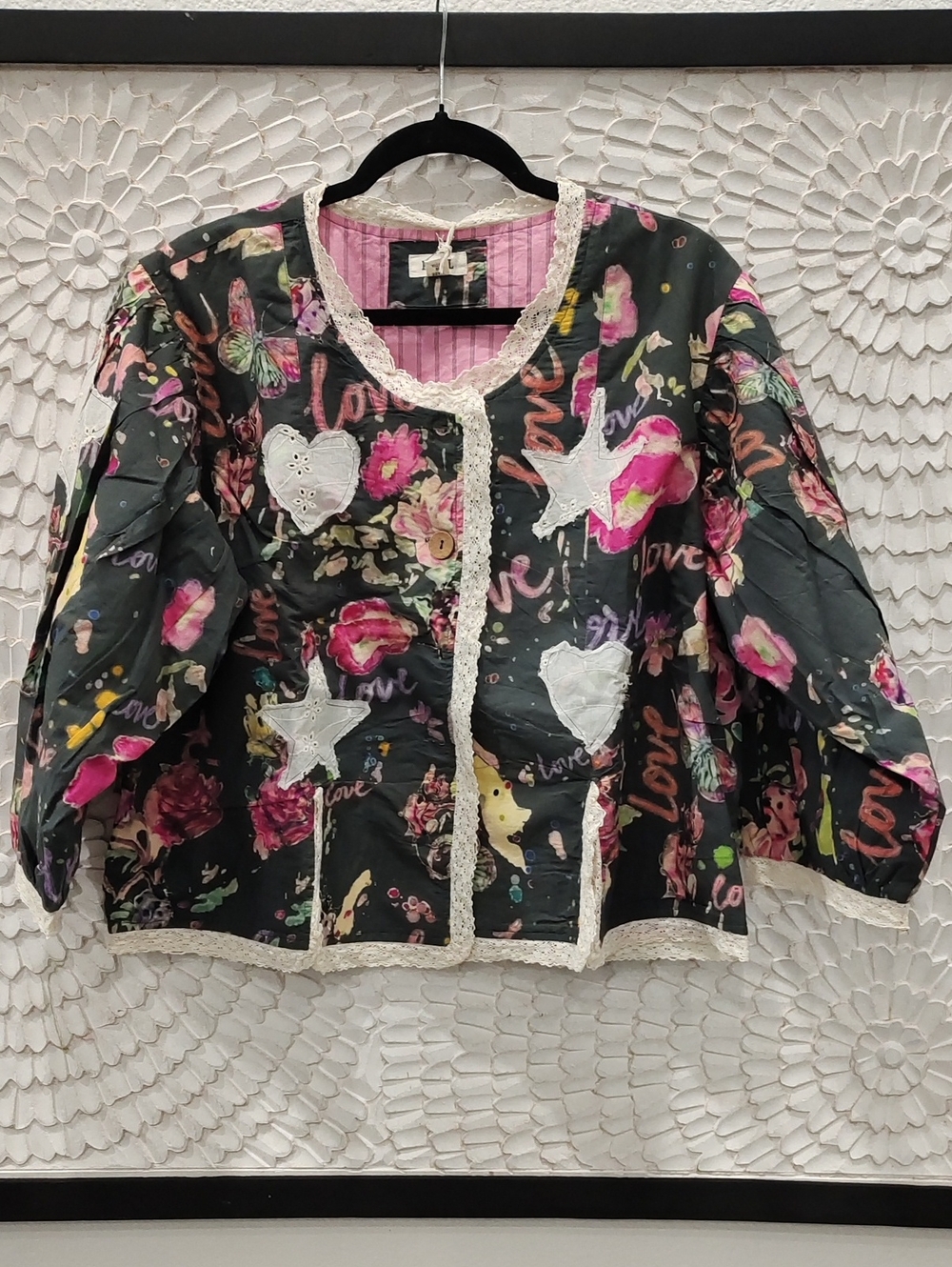 Lightweight Floral Love Patchwork Star Heart Graffiti Jacket - Picture 2 of 9